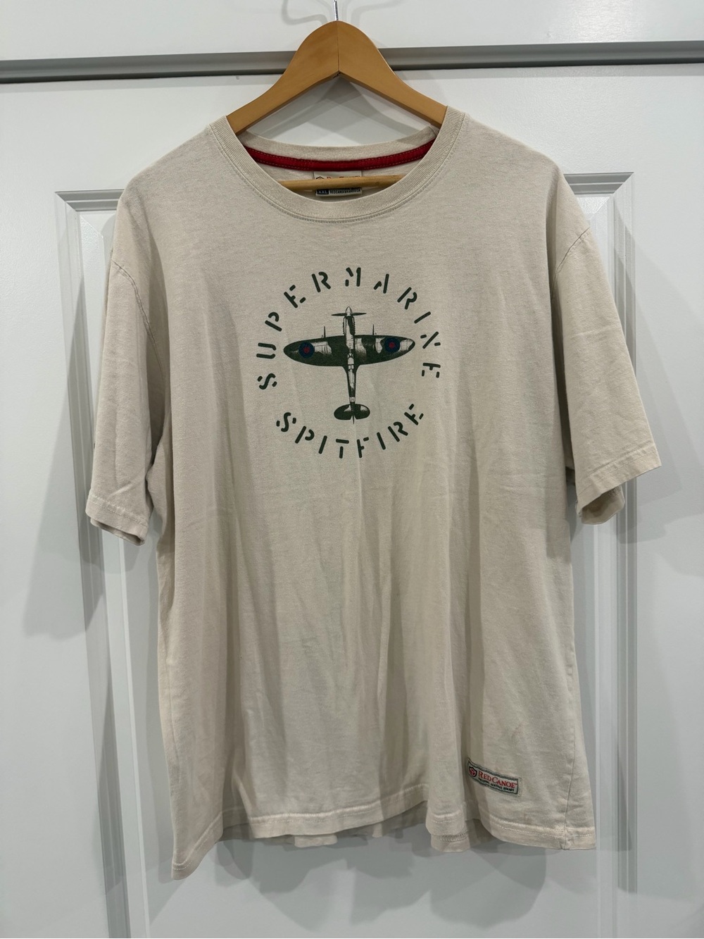 Vintage Red Canoe Beige Graphic Spitfire Crew Neck T-Shirt